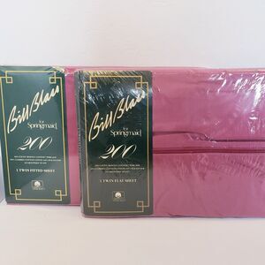 VTG NEW Bill Blass for Springmaid Twin Flat & Fitted Sheet Set Claret Percale